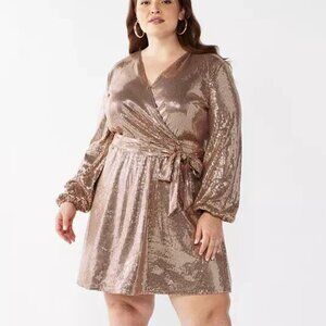 Cara Santana x Nine West Bronze Sequin Faux-Wrap Dress